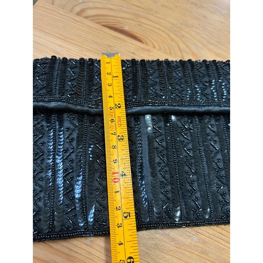 Vintage Made in France 1940s Black Bead Sequin Envelope Clutch Evening Handbag